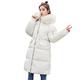 TIMEMEAN Puffer Coat Fur Hood Long Padded Down Jacket White XLarge