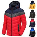Briskorry Jacket for Men, Loose Fit Coats Long Sleeve Winter Jacket with Hood Warm Windproof Waterproof Quilted Jacket Rain Jacket Colour Block Outwear Thickened Quilted Coat, red, XXXXL