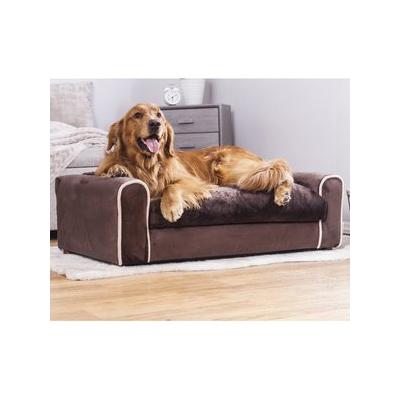 Moots Furry Sofa Lounge Orthopedic Elevated Cat & Dog Bed with Removable Cover, Chocolate, Large