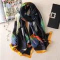 Foulards en soie pour femmes 180x90cm 600 mousseline de soie dame classique imprimé perroquet