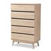 Miren Mid-Century Modern Light Oak and Dark Grey 5-Drawer Chest