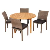 Spezia 5 Piece Teak Round Patio Dining Set with Grey Cushions