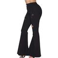 Denim Trousers Slim Ladies Pants Solid Tight Fashion Colour Flared Women Pants (Black, XL)