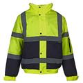 Kapton Hi Viz High Vis Visibility Bomber Jacket Work Coat Security Jacket Waterproof (Yellow/Navy, L)