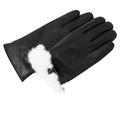 Women's Rabbit Fur Lined Sheepskin Leather Gloves, Touchscreen, Winter Leather Gloves for Women, Gift Box by CANDOR AND CLASS, Black, Medium