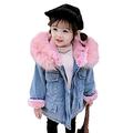 IMEKIS Kid Girls Winter Coat Long Sleeve Denim Windproof Padded Overcoat Fleece Hooded Jackets with Hoods Fur Hoodie Warm Snowsuit Outerwear