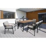 Armen Living Nofi Outdoor Patio Dining Set in Charcoal Finish with Taupe Cushions (Table with 8 chairs)