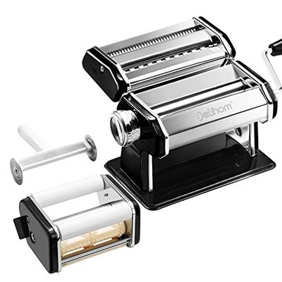 Delihom Pasta Maker Black - Stainless Steel Machine, Cutter, Ravioli Attachment and Pasta Roller for