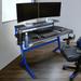 Sport Blue Stryker Computer Gaming Desk with Integrated Headphone Holder, 2 Cup Holders and 2 Removable Monitor Shelves
