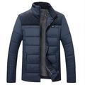 WFQTT Men's Parka Jacket Winter Coat Zipper Stand Collar Regular Fit Warm Breathable Sporty Casual Jacket Long Sleeve Solid Color Full Zip Pocket,Blue,4XL