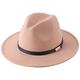 Lanzom Women Lady Retro Wide Brim Floppy Panama Hat Belt Buckle Wool Fedora Hat, 01-camel, One Size