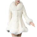 SHOBDW Women Faux Leather Coat Elegant Thick Warm Fashion Outerwear Long Fake Jacket Ladies Winter Cardigan Sweater Overcoat Jumper Tops(White,3XL)