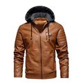 BKPPBi1lkin Leather Jacket Mens Men Winter Leather Jackets Hooded Slim Fit Fleece Motorcylce PU Jacket Men Thicken Zipper Biker Coats (Color : FX1002Khaki, Size : 5XL)