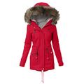 Women's Thick Winter Coat with Fur Plain Winter Parka with Hood Wind Jacket with Pockets Medium Length Winter Jacket Soft Down Coat Windbreaker, X04-Red, L