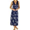 Gaspé Ladies Luxurious Navy Blue 48" / 122cm Navy Blue Satin Nightdress with Lace Detailing and Floral Design Small 10 12