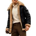 SKYWPOJU Winter Coat Men Classic Vintage Thick Warm Sheepskin Jacket Faux Fur Coat Lapel Parka Sheep Fur Fleece Jacket Long Coat (Color : Black, Size : 4XL)