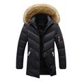 Men's Quilted Padded Thermal Overcoat Autumn Winter Zipper Faux Fur Trimmed Hood Fleece Parka Outwear Outdoor Causal Jacket