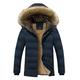 Orgrul Men's Suede Jacket Lined Winter Teddy Fleece Jacket Bomber Jacket Leather Fleece Jacket Casual Plush Jacket Sport Jacket Leisure Jacket Transition Jacket 76D, darkblue, XXXXL