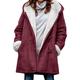 Women's Fluffy Fleece Lined Jacket Hoodie Coat Thick Winter Warm Parka Coat Ladies Long Sleeve Cardigan Outwear 3XL Wine Red