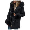 Women's Winter Coat with Fur Medium Length Warm Winter Parka Plain Women's Coat Slim Fleece Jacket Women Elegant Quilted Jacket Transition Jacket Winter Jacket, X07-black, XXL