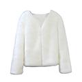 Vagbalena Women's Winter Faux Fur Coat Fashion Solid Color Short Long-Sleeved Plush Jacket Casual Lapel Warmth Faux Fur Coat Cardigan Elegant Jacket (White,XXL)