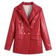 XWSD Womens Classic Coat Real Leather Jacket Waterproof Jackets Women Faux Leather Jacket,Red,L