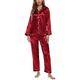 Aivtalk Womens Pyjamas Satin Pyjama Set Sleepwear Long/Short Top and Pants Set Button Down Nightwear 2 Piece Pjs Set with Pocket, Red XXL