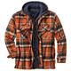 Detrade Men's transition jacket, warm winter jacket, autumn jacket, hooded jacket, aviator jacket, bomber jacket, cotton cargo jacket, windbreaker, checked lapel pocket, thick loose zip jacket, #01-orange, XXXXL