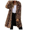 SHOBDW Women's Long Warm Coat Winter Plush Jackets Loose Long Sleeve Leopard Coat Jacket Plus Size Casual Coats Fleece Faux Outerwear Cardigan(Khaki,L)