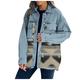 SHOBDW Women's Fashion Aztec Print Splice Button Down Long Sleeve Coat Outwear Pocket Warm Denim Jacket Ladies Casual Loose Outerwear(Blue,M)