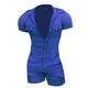 Hooded Short-sleeved Summer Shorts Men's Jumpsuit Jumpsuit Zipper With Intimates (Blue, XXXXL)