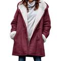 Women's Fluffy Fleece Lined Jacket Hoodie Coat Thick Winter Warm Parka Coat Ladies Long Sleeve Cardigan Outwear L Wine Red