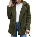 Bartira Fleece Jacket Women, 2021 New Women Faux Fur Long Teddy Coat Double Breasted Pea Coat Green