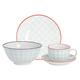 Nicola Spring 24 Piece Hand-Printed Dinner Set - Patterned Porcelain Crockery Plates Bowls Cups Saucers - Turquoise