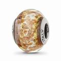 925 Sterling Silver Reflections White/Gold/Brown Italian Murano Bead; for Adults and Teens; for Women and Men