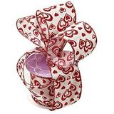 Valentine s Day Hearts Wired Ribbon â€“ 2 1/2 x 10 Yards Metallic Red Glitter Hearts on White Ribbon Christmas Wreath Swag DÃ©cor Gift Wrap Hair Bow I Love You Bows