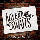 Adventure Awaits Stencil by StudioR12 Rustic Curved Word Art - Reusable Mylar Template Painting Chalk Mixed Media Use for Wall Art DIY Home Decor - CHOOSE SIZE 26 x 18
