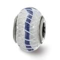 Fancy Bead White Sterling Silver Glass 13.86 mm 9.65 Reflections Weaved Withblue Stripe Bead