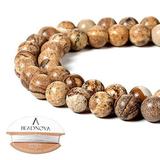 BEADNOVA Brown Picture Jasper Beads Natural Crystal Beads Stone Gemstone Round Loose Energy Healing Beads with Free Crystal Stretch Cord for Jewelry Making (8mm 45-48pcs)