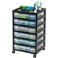 IRIS USA 6 Drawers Scrapbook Plastic Storage Cart with Organizer Top with casters Black
