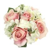 Admired By Nature GPB8359-CM - PK 9 Stems Artificial Rose & Hydrangea Mixed Bouquet Cream & Pink