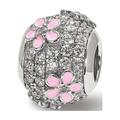 Sterling Silver Reflections CZ Bead with Pink Enameled Flowers