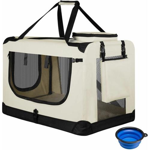 Hundetransportbox Lassie XL (beige) faltbar - 58 x 82 x 58 cm - Hundebox mit Decke, Tasche &