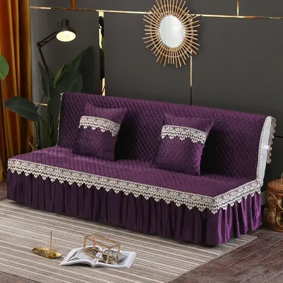 Grande housse de canapé-lit sans accoudoir avec jupe pour salon dentelle de luxe velours optique