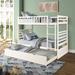 Twin Bunk Bed, Twin Over Twin Bunk Bed with Twin Size Trundle, Bunk Beds Twin Over Twin with Rail and Ladder, Twin Over Twin Wood Bunk Bed, Convertible Bunk Bed for Kids Teens Adults, White, R4892