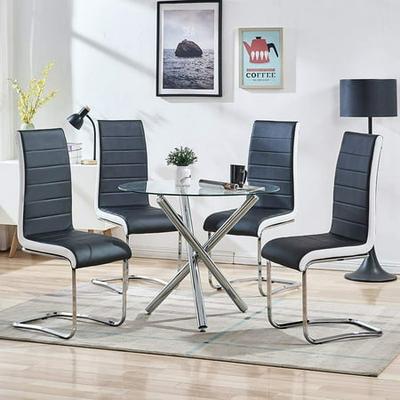 5pcs Modern Round Dining Table Set, Round Dining Room Table With High Back Chairs