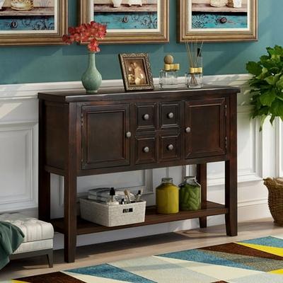 Wood Console Table Storage Cabinet, Console With Shelves And Drawers