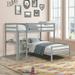 Bunk Bed with Desk, Twin over Twin Wood Bunk Bed with Safety Guardrail and Ladder, Modern Solid Wood Loft Bed with Shelf, Twin over Twin L-shaped Bunk Beds for Kids Boys Girls Teens Adult, Gray, J2411