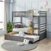 Twin Bunk Bed, Twin Over Twin Bunk Bed with Twin Size Trundle, Bunk Beds Twin Over Twin with Rail and Ladder, Twin Over Twin Wood Bunk Bed, Convertible Bunk Bed for Kids Teens Adults, Gray, R4894
