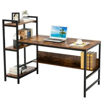 Bonzy Home Computer Desk 48 with Storage Shelves Student Study Writing Table for Home Office Modern Simple Style PC Laptop Table Rustic Black Metal Frame Brown 